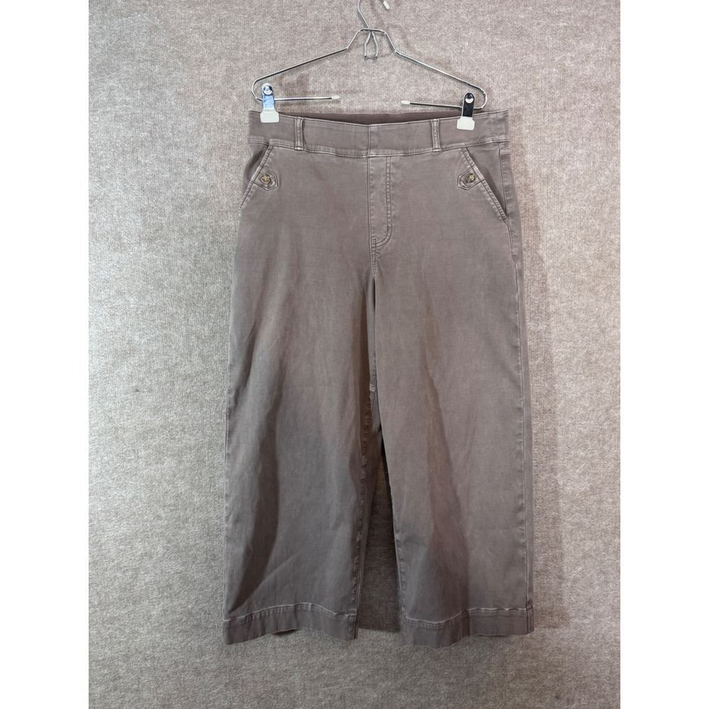 Spanx Stretch Twill Cropped Wide Leg Pants Womens 1X Brown Pull On Comfort